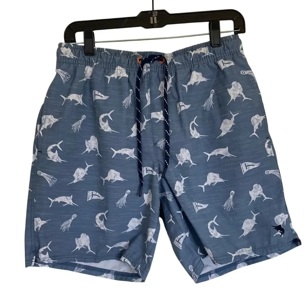 Salt Life Mens Blue Marlin Fish Print Swim Trunks Mesh Lined Board Shorts Size M